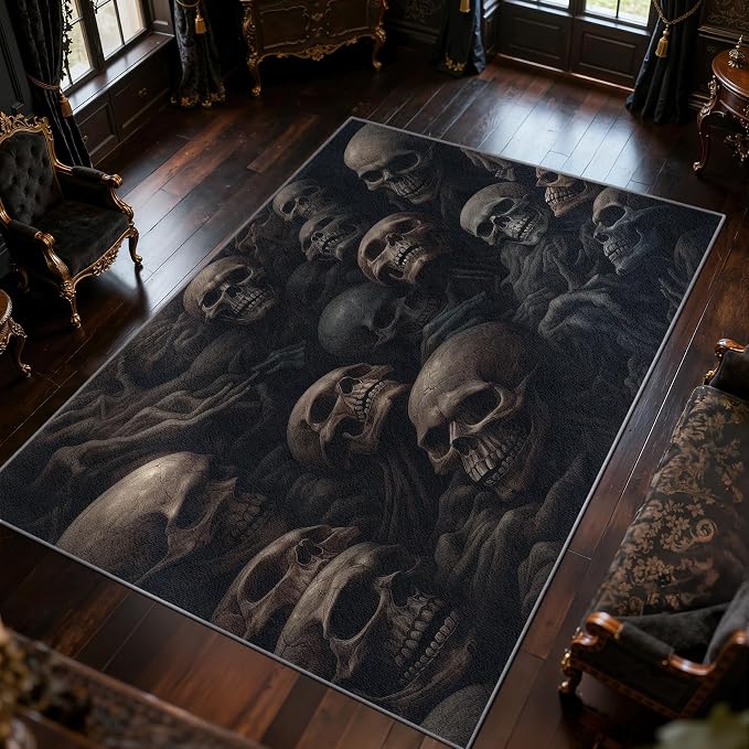 Skull Rug, 2x3 ft, Multi Color, Skull Pattern, Machine Washable, Non Slip, Indoor Area Rug - skull rug