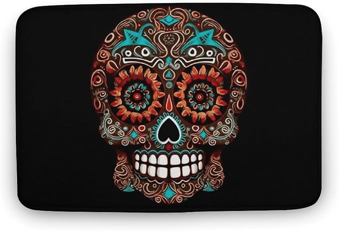 Coral Fleece Bathroom Mat,Sugar Skulls Day of The Dead Printed Anti-Slip Door Mats Absorbent Floor Mats Kitchen Carpets Soft Bathroom Mat for Door Entrance, Tub Side, Sink Front, Vanity - skull toilet mat