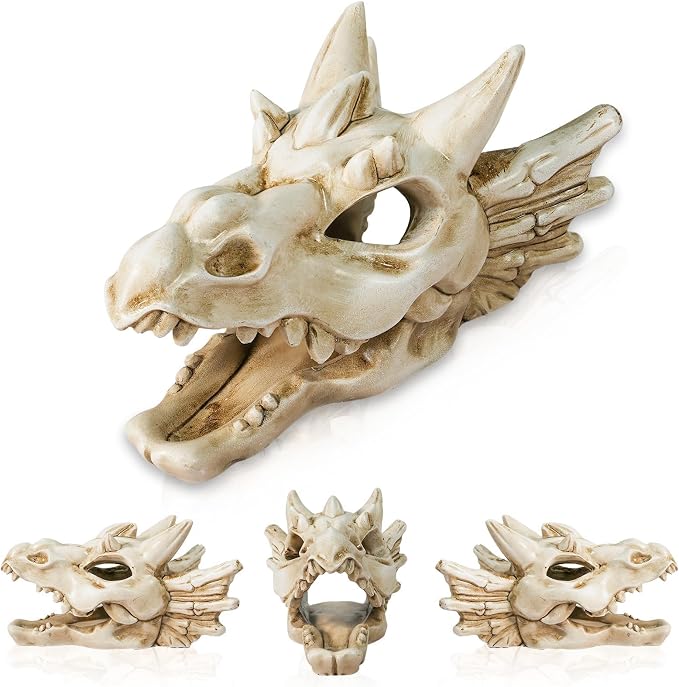 Warmtree Gragon Skull, Dragon Head Resin Decor for Aquarium Terrarium - skull figurine