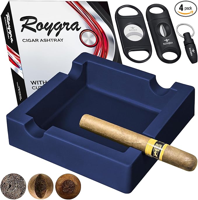 roygra Cigar Ash Tray with 3 Cutter Set, Outdoor Ashtray for Outside Patio - skull ashtray