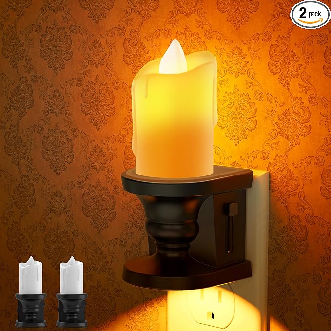 Flameless Candle Night Light, Amber Night Lights Plug into Wall - skull lamp