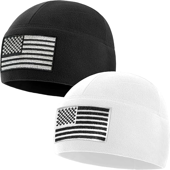 Temple Tape Tactical Beanie Hat - American Flag Fleece Winter Watch Cap - Military Hats for Men - Mens Army Beanies - skull watch