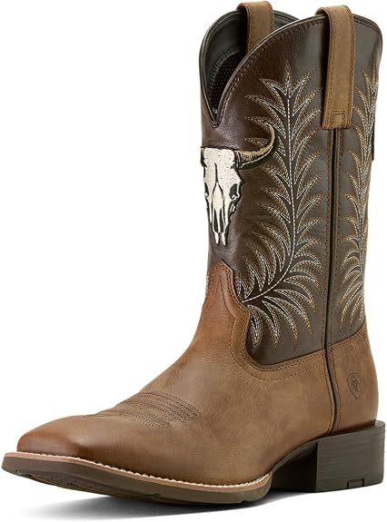 ARIAT mens Sport Steer Skull Wide Square Toe Cowboy Boot - sugar skull boots
