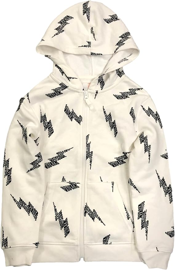 Cat & Jack Boys White & Black Lightning Bolt Skull Print Hoodie Sweatshirt - skull jacket