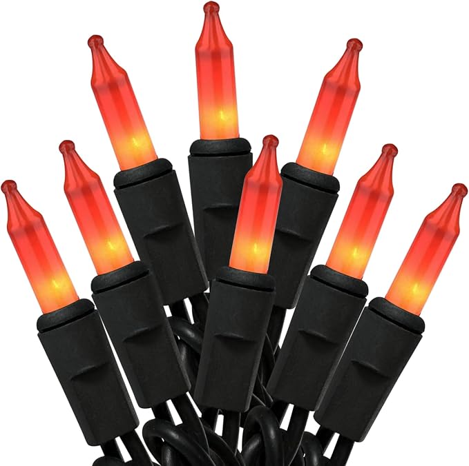 HISHINY Orange Halloween Lights,100 Count Incandescent Lights String with Black Wire,Ideal Outdoor Indoor Halloween Decorations Lights for Patio Home Party,UL Certified (21feet) - string light