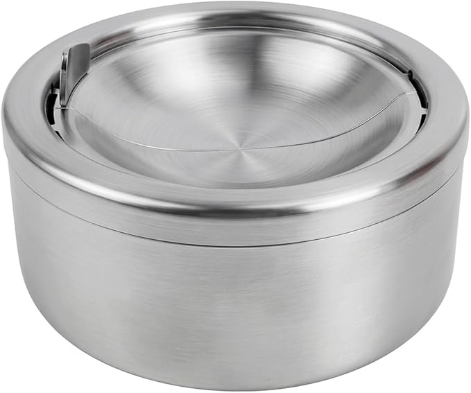Windproof Ashtray with Lid - Heavy Duty Stainless Steel Ash Tray for Weed and Cigarettes, Smokeless Indoor Outdoor Table Top Cigarette Butt Disposal for Patio Home Office - skull ashtray