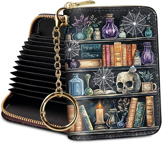 Yonlevres Credit Card Holder RFID Small Wallet Women Keychain Zipper - skull wallet