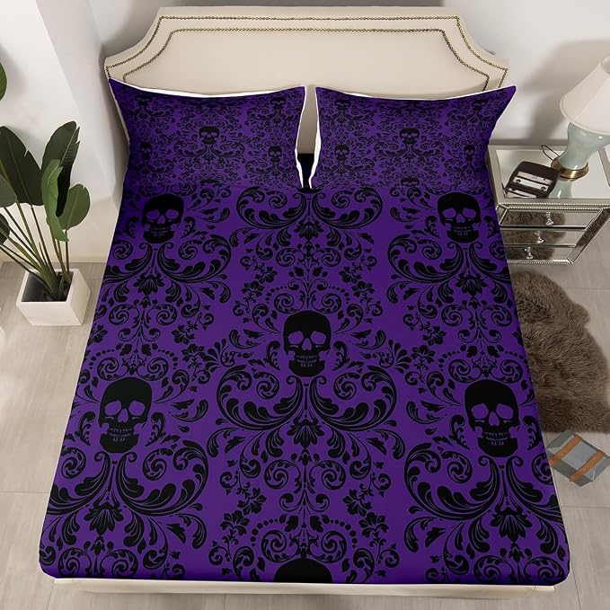 Erosebridal Damask Gothic Bed Sheets for Adults Queen - skull bedding