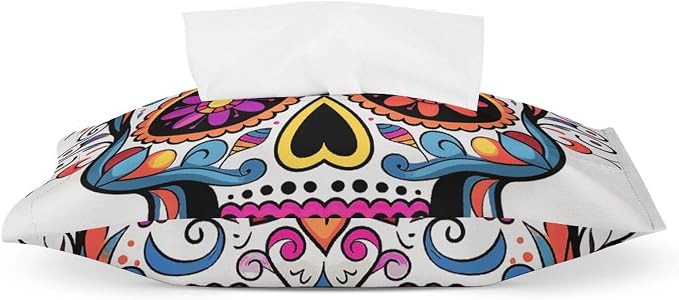Tissue Box Cover Home Decor Tissue Holder Tissue Box Cover Square PU Leather Sugar Skull Printed Tissue Box Holder for Bathroom Home Office 11.3" X 6.5" - skull toilet paper
