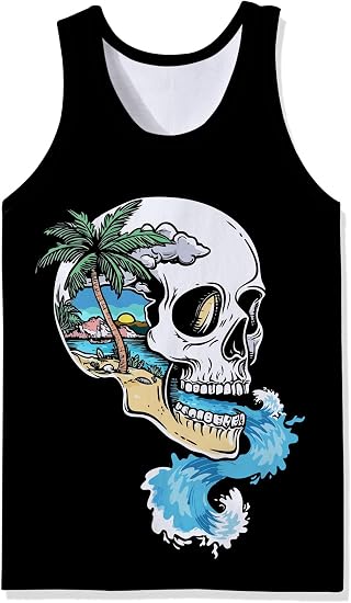 Mens Funny Graphic Sleeveless Muscle Tank Top - skull tank tops