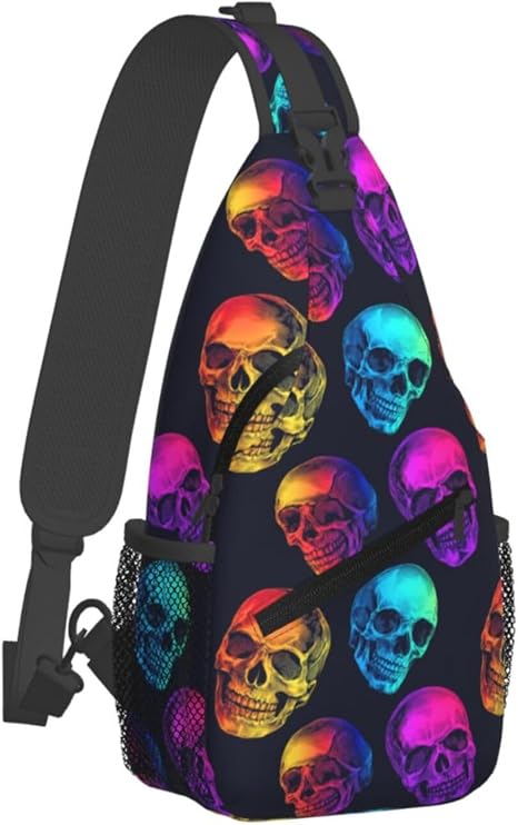 Colorful Neon Skull Sling Backpack Hiking Backpack Crossbody Bag Sports Lightweight And Durable Chest Bag Shoulder Bag For Women Men - skull backpack