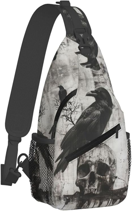The-Raven And Skull Sling Backpack Hiking Backpack Crossbody Bag Sports Lightweight And Durable Chest Bag Shoulder Bag For Women Men - sugar skull handbags for sale