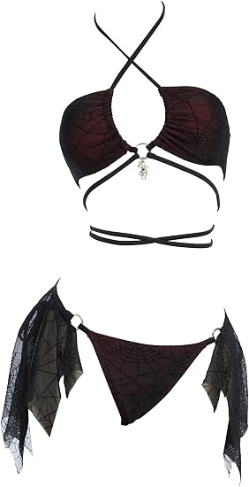 MEOWCOS Pretty Crawler Gothic Swimsuit Spider Web Design Dark Style Swimwear Set - skull swimsuit