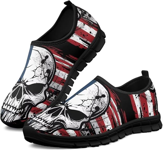 Howilath Skull Print Slip on Shoes for Men Casual House Shoes Running Sneakers Hands Free Shoes with Anti-Slip Sole - sugar skull boots