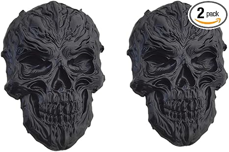 2Pcs Skull Head Logo Car Emblem 3D Metal Devil Skeleton Skull Sticker for Car Bike Trucks Motorcycle,Laptop Luggage Automotive Decorative Fashion Styling Badge Accessories Universal (Black) - skull sticker