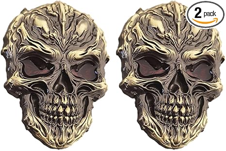 2Pcs Skull Head Logo Car Emblem 3D Metal Devil Skeleton Skull Sticker for Car Bike Trucks Motorcycle,Laptop Luggage Automotive Decorative Fashion Styling Badge Accessories Universal (Bronze) - skull sticker