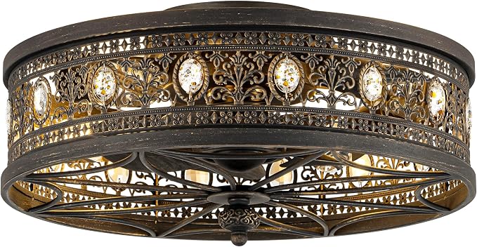 Caged Ceiling Fan with Light Flush Mount,Vintage Victorian Ornate Fandelier