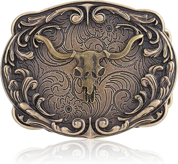 HUABOLA CALYN Long Horn Bull Belt Buckles for Men Women American Flag Texas Star Belt Buckles - skull wallet
