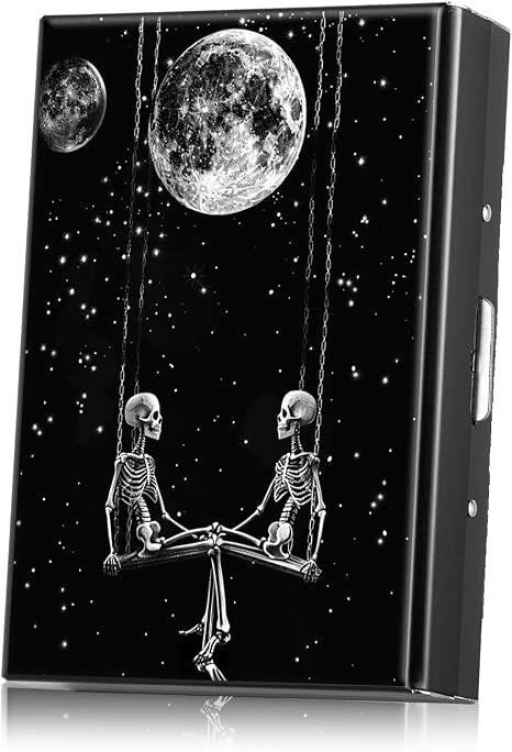 Metal Women Wallets,Small Credit Card Holder for Women Ladie Men Wallet with 6 Card Slots Metal Print Credit Card Wallets Accordion Gift-Moon Skull - skull wallet