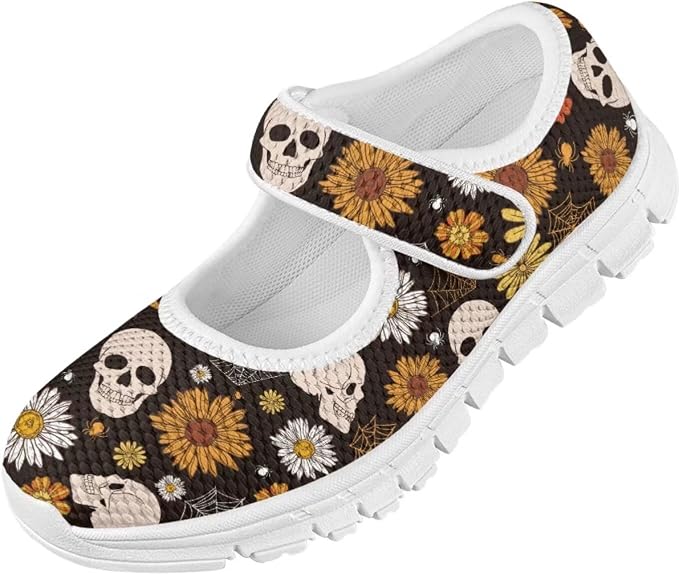 BIGCARJOB Mary Janes Shoes for Little Kids Tennis Shoes Flats Cute Ballet Dress Shoes School Uniform Shoes Athletic Gym Shoes - sugar skull boots
