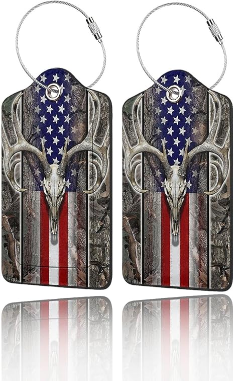 GACCAP 2 Pack Luggage Tags for Suitcase - Skull American Flag Camouflage - skull suitcase