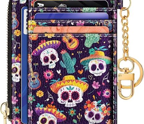 GIANCOMICS Slim Wallet Women, Credit Card Holder, Small Rfid Sugar Skull