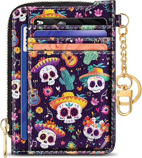 GIANCOMICS Slim Wallet Women, Credit Card Holder, Small Rfid Sugar Skull