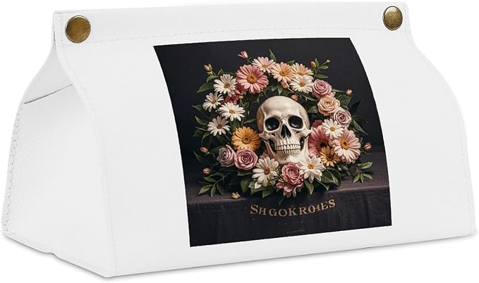 Decorative PU Tissue Paper Holder Bonsai Tree Sugar Skull Printed Tissue Box Cover Napkin Tissues Organizer Home Decor for Bathroom Night Stands Desk Car Dining Table - skull toilet paper
