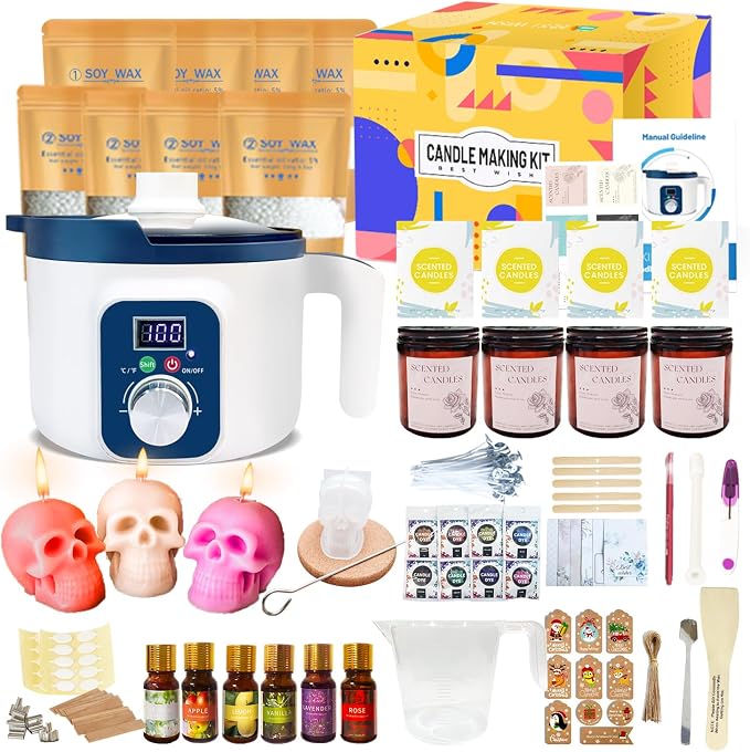 Complete Candle Making Kit for Adults with Digital Wax Melting Pot - skull candle