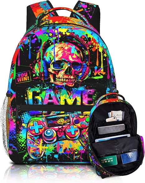 Video Game Backpack for Boys Backpacks for School Boys Graffiti Gaming School Bookbags for Kids Gothic Skull Backpack for Preschool Kindergarten Bookbags Nursery Daycare - skull backpack