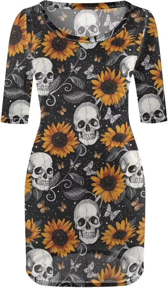 Sexy Sheer Swimsuit Coverup for Women Mesh Beach Cover Up Dress Short Sleeve Bathing Suit Cover Up XS-2XL - skull swimsuit