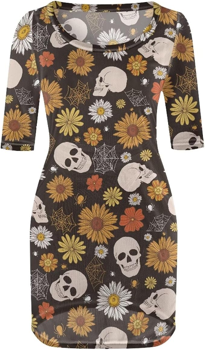 Sexy Sheer Swimsuit Coverup for Women Mesh Beach Cover Up Dress Short Sleeve Bathing Suit Cover Up XS-2XL - skull swimsuit