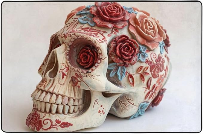 Area Rugs for Living Room Bedroom,Machine Washable 36"x24" Soft Fluffy Shaggy Bedside Rug, Indoor Floor Carpet for Kids,Dorms,Nursery Rooms,Home Decor - Day of The Dead Sugar Roses Skull - skull carpet