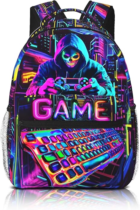 School Backpack for Boys Video Game Backpack for Kids Skull Gaming Print Boys Backpacks School Bag Lightweight Waterproof Adjustable Kids Backpacks Students Bookbag for Children Teens Ages 6-18 - skull backpack