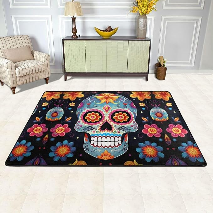 Area Rug Non-Slip Floor Mats Sugar Skulls Rugs for Living Room Doormat Vintage Living Room Rug Floor Carpet Washable Rugs for Bedroom Dining Room Home Decor Large Carpet 36 X 24 Inch - skull carpet