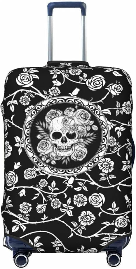 Skull Rose Luggage Cover for Suitcase Elastic Non Scratch Travel Protector Travel Washable Suitcase Cover Fits 18-32 Inch Luggage S - skull suitcase
