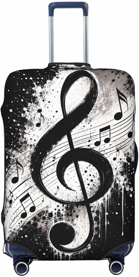 Piano Music Notes Luggage Cover for Suitcase Elastic Non Scratch Travel Protector Travel Washable Suitcase Cover Fits 18-32 Inch Luggage - skull suitcase