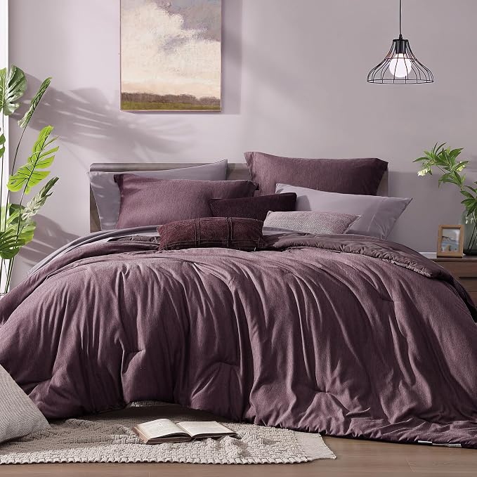 Monbix Queen Size Comforter Set 7 Pieces Italian Plum Bed in a Bag