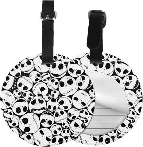 1 PCS Luggage Tag for Suitcase, Halloween Skull PU Leather Baggage Tags Identifiers with Privacy Name Address Backpack Labels for Women Men Travel (Round) - skull suitcase