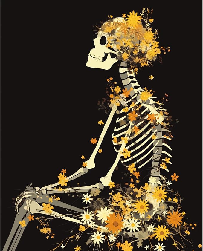obterie Skull Paint by Numbers Kit for Adults Beginner Flowers Oil Painting Kit Adult Paint by Number Kits on Canvas DIY Painting for Beginners Art by Numbers for Gifts Home Wall Decor 16x20 Inch - skull painting