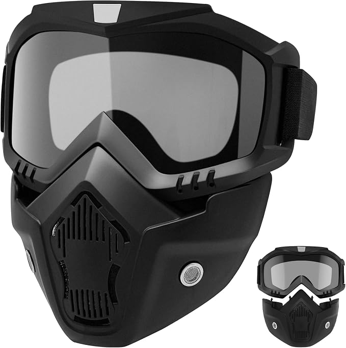 Face Shield with Detachable Goggles for Mowing, Riding, Cutting & Halloween - skull helmet
