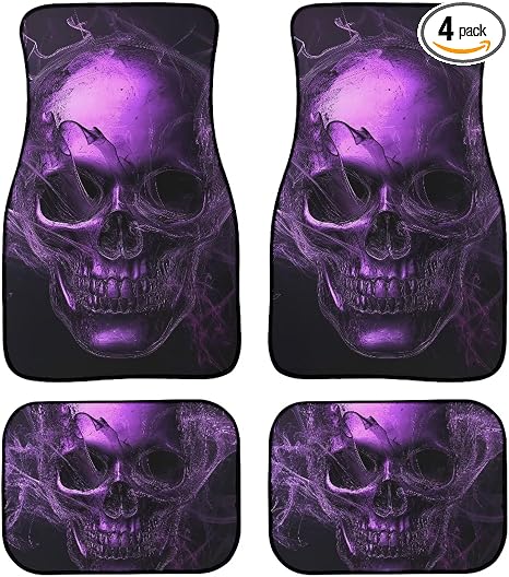 Purple Skull 4 Pcs Car Floor Mat Set for Women Men, Vehicle Front & Rear Floor Mats Auto Interior Accessories Protection for Car SUV Van Truck - skull floor mat