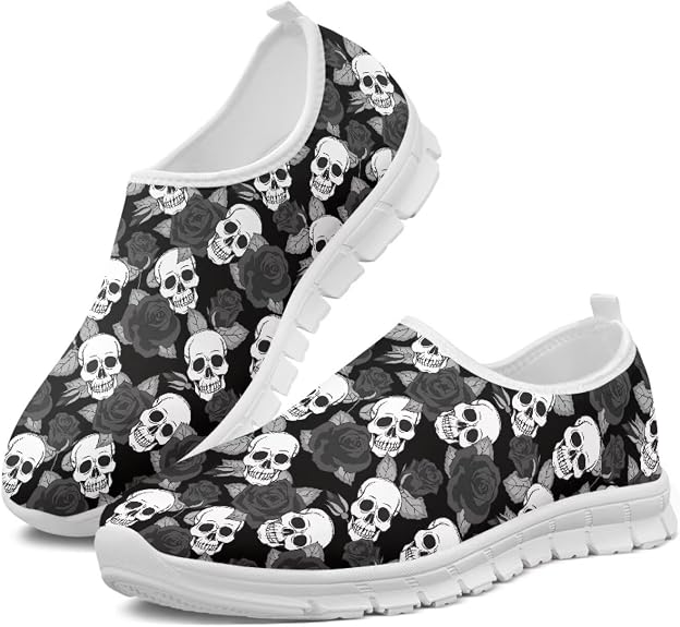 Women's Loafers Slip On Slip Shoe Casual Walking Shoes Non Slip Work Shoes Mesh Athletic Sneakers White Sole - sugar skull boots