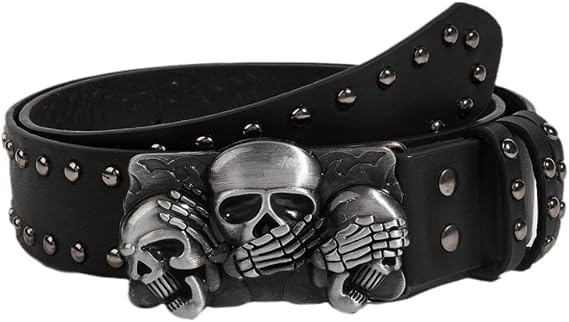 Mens Belt Leather Skull Buckle Belt Waist Band Jeans Decorative Punk Belt Black Studded Belts for Men Y2k Skull Belts