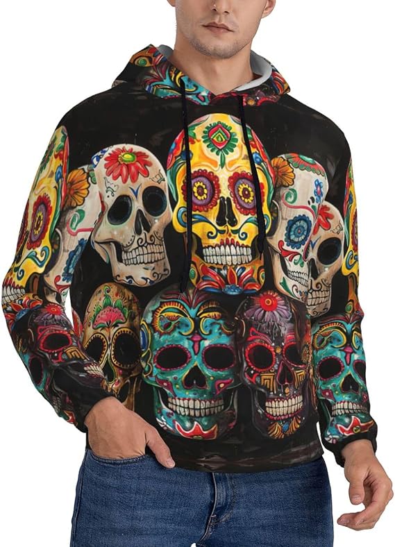 sugar skulls print Men's novelty hoodie print sweatshirt for casual pullovers for both men and women - skull hoodie