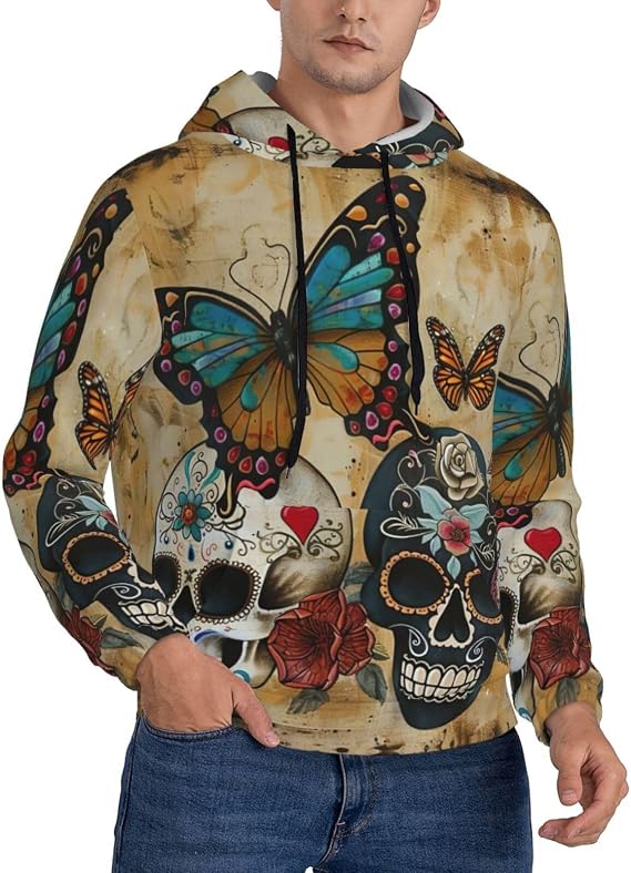 sugar skulls butterfly print Men's novelty hoodie print sweatshirt for casual pullovers for both men and women - skull hoodie