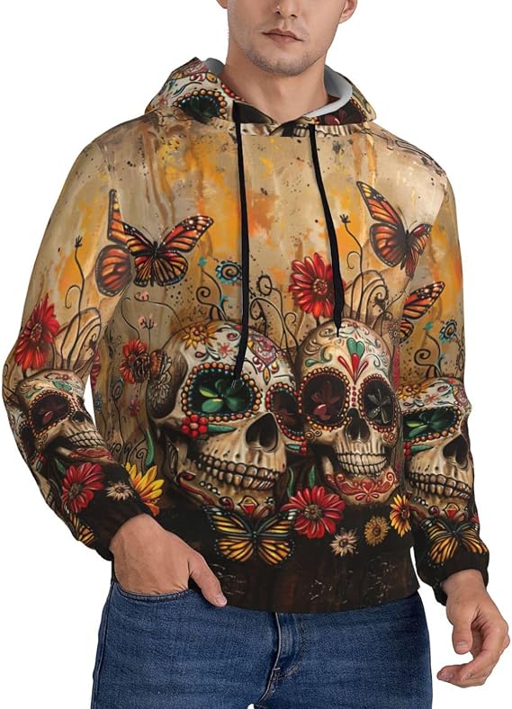 sugar skulls butterfly print Men's novelty hoodie print sweatshirt for casual pullovers for both men and women - skull hoodie
