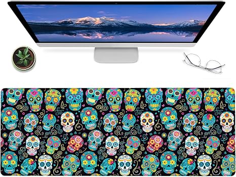 Sugar Skull Gaming Mouse Pad,12x31.5in Non-Slip Rubber Day of The Dead Desk Mat,Large Extended Mousepad for Office Home Laptop,Halloween Mice Pads Gifts,Festive Game Lover Deskmat Decor - skull floor mat