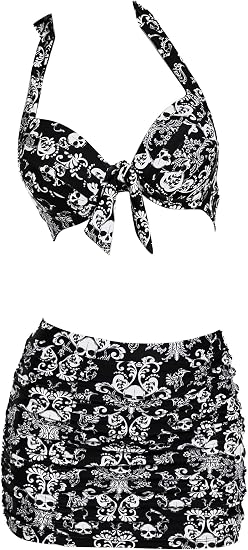 MEOWCOS Goth Bikini Swimsuit Gothic Skull Bathing Suit Dark Style Goth Swimsuit - skull swimsuit