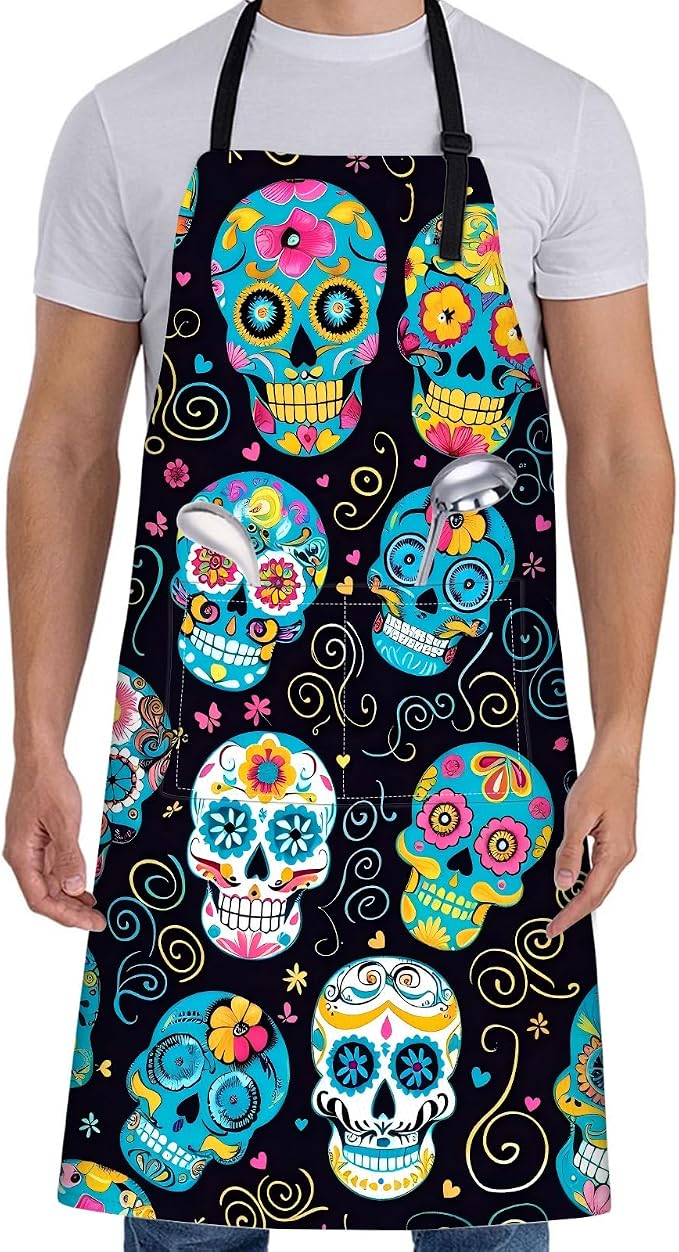 Fun Space Adventure Apron for Women with Rocket and Planet,28x33in - skull painting